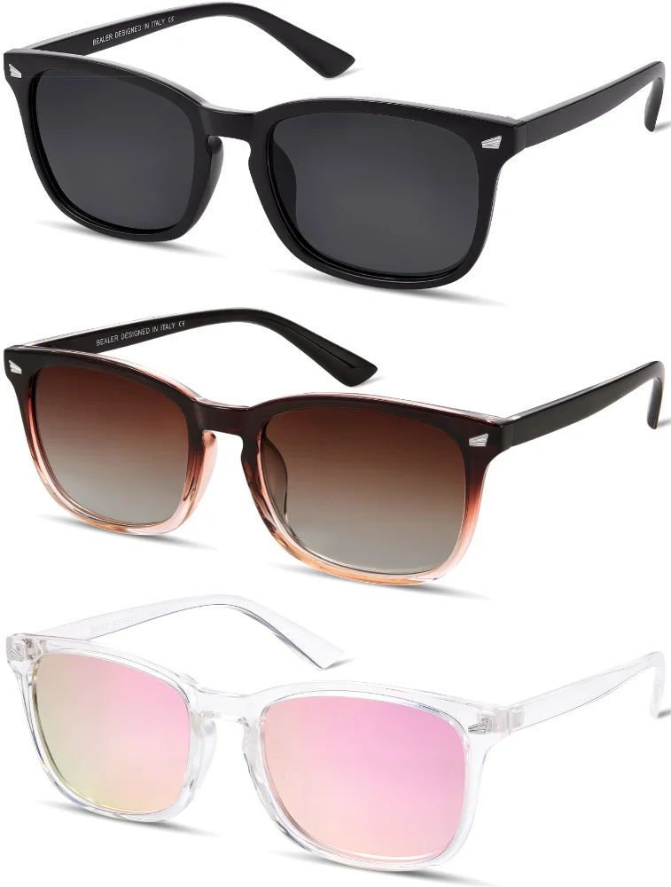 BEALER Retro Rectangle Three-Pack A6, Matte Black, Gradient Brown and Pink Mirrored