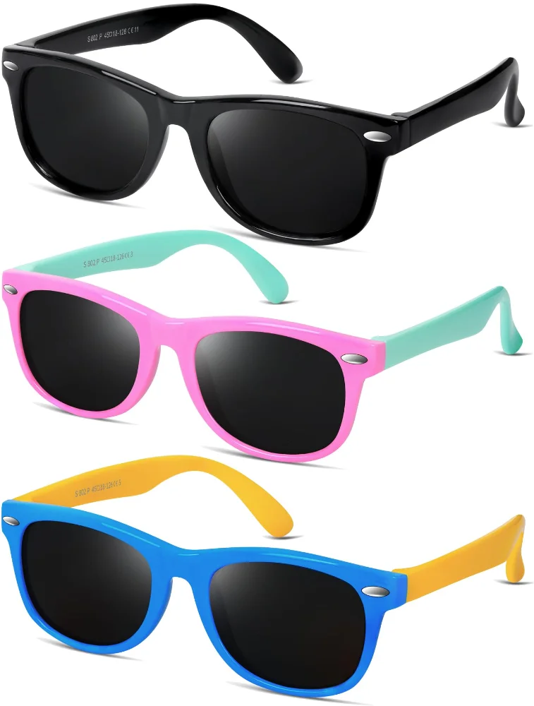 BEALER Kids Flex BL8002 Three-Pack M1, Glossy Black, Pink/Cyan and Blue/Yellow