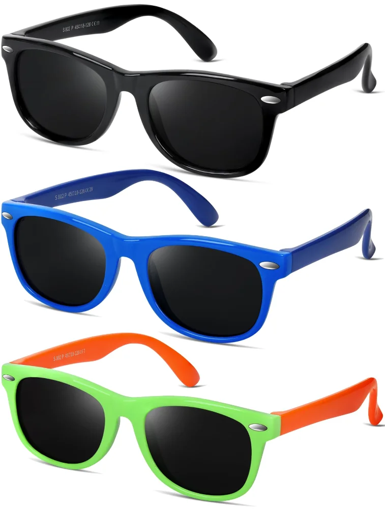 BEALER Kids Flex BL8002 Three-Pack B1, Glossy Black, Blue/Dark Blue and Green/Orange