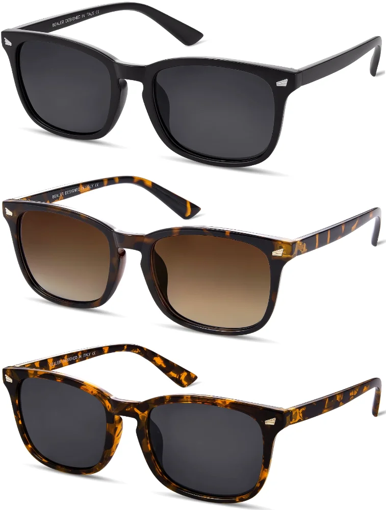 BEALER Retro Rectangle Three-Pack A4, Matte Black, Brown Tortoise and Orange Tortoise