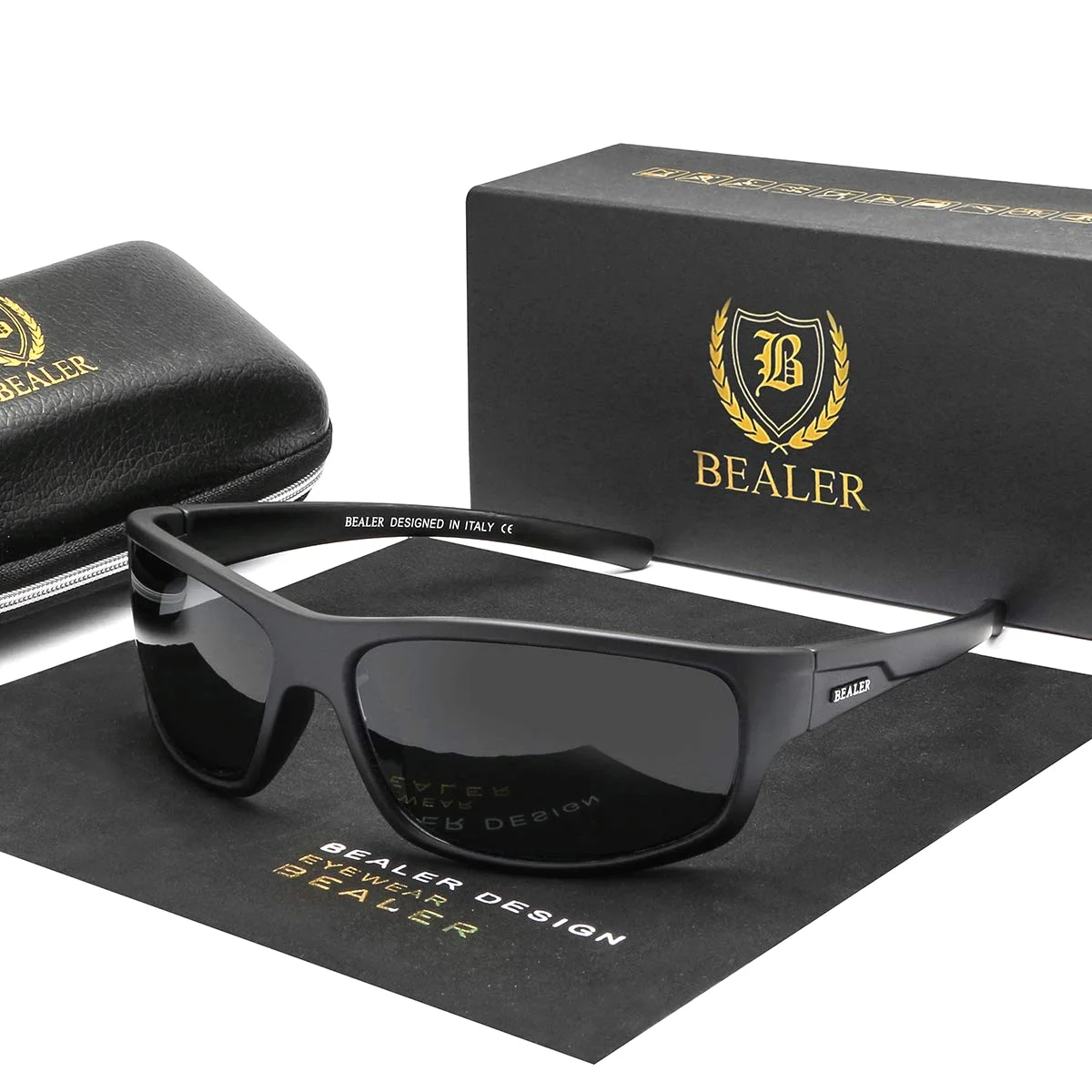 The matte black grey wrap on its box, with the case and cloth