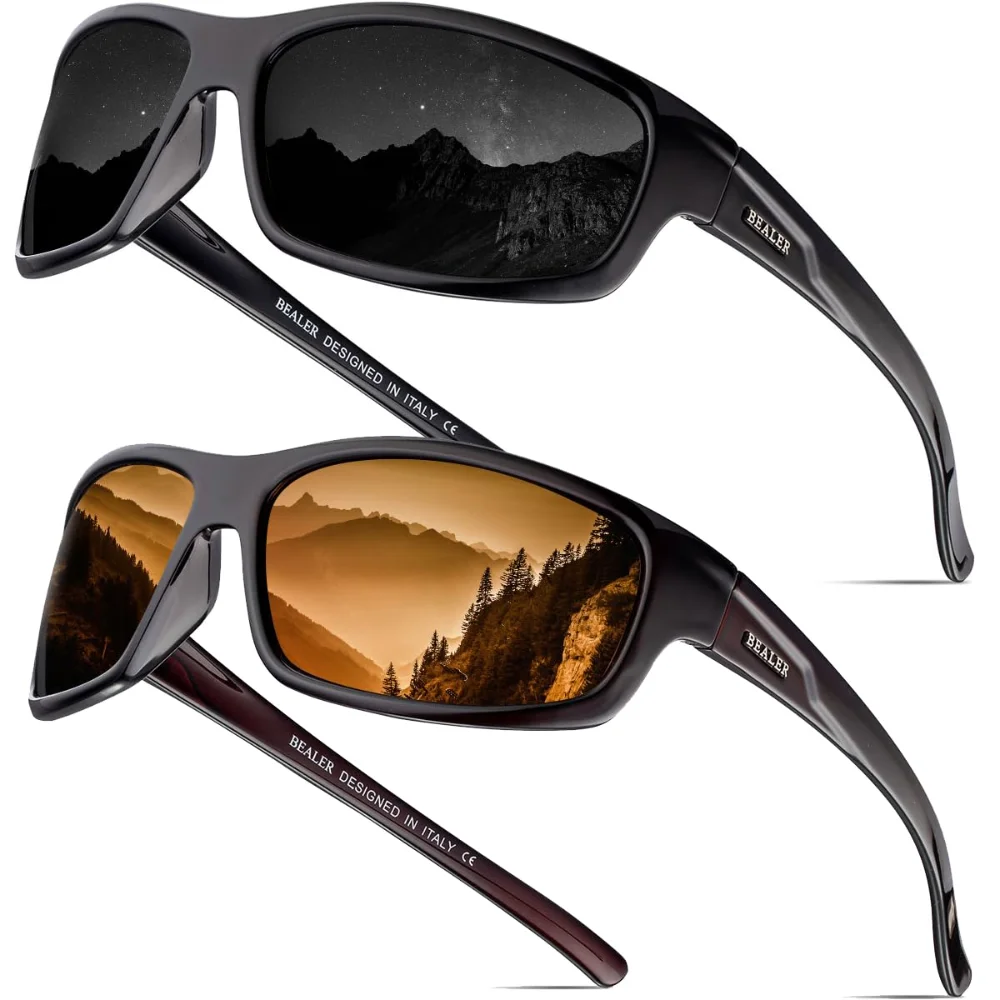 BEALER Sport Wrap BL6608 Two-Pack Z07, Glossy Black/Grey and Glossy Brown/Brown