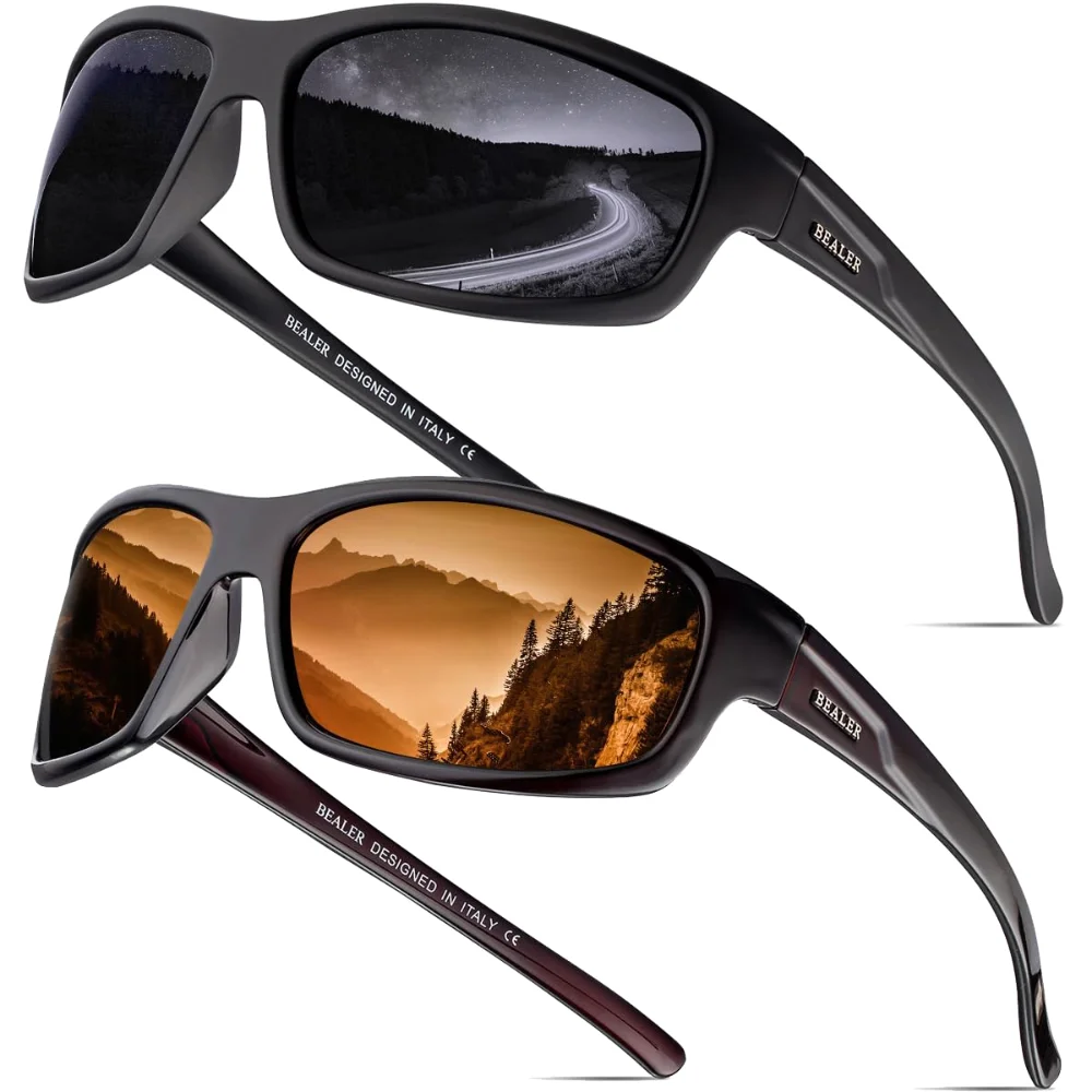 BEALER Sport Wrap BL6608 Two-Pack Z06, Matte Black/Grey and Glossy Brown/Brown