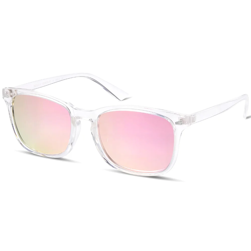 BEALER Retro Rectangle C7, Clear / Pink Mirrored