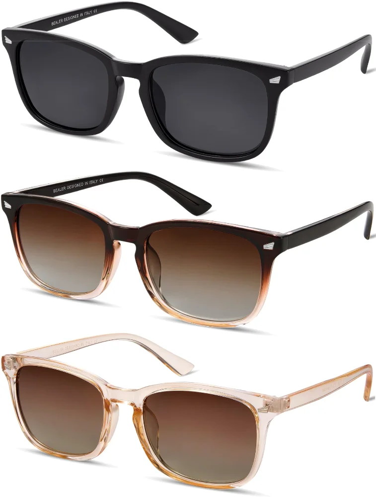 BEALER Retro Rectangle Three-Pack A2, Matte Black, Gradient Brown and Clear Brown