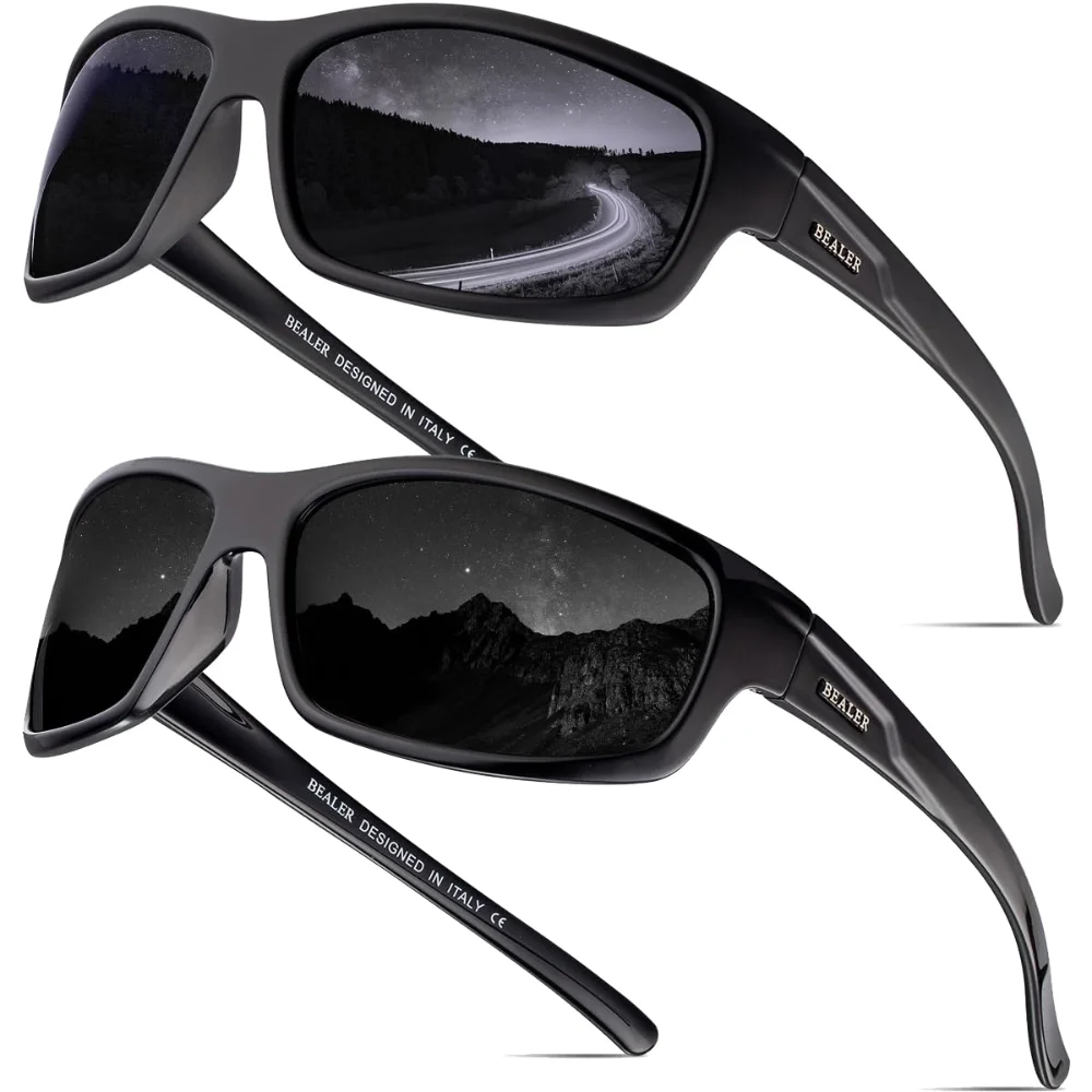 BEALER Sport Wrap BL6608 Two-Pack Z05, Matte Black/Grey and Glossy Black/Grey