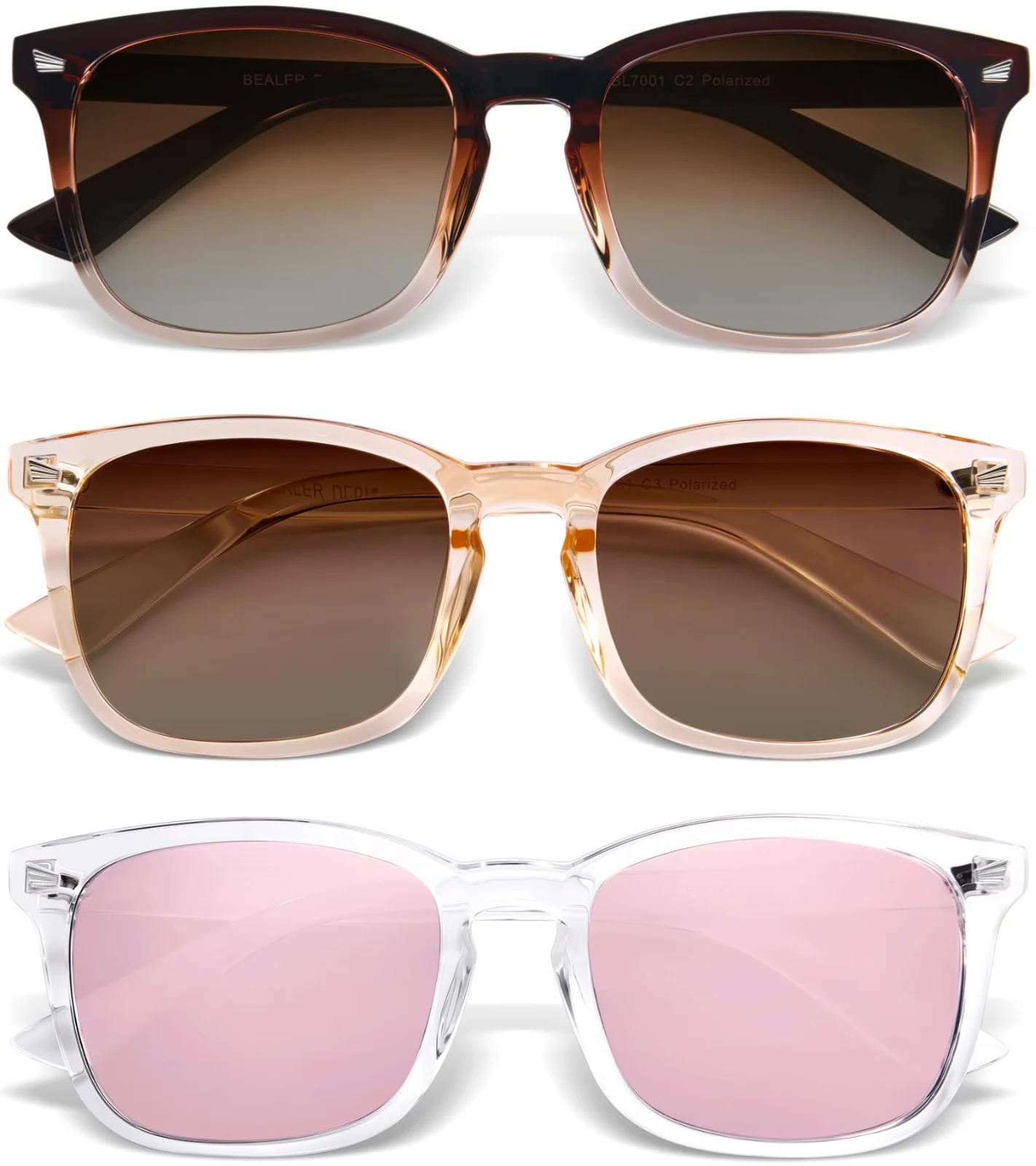 Three-pack A7: gradient brown, clear brown and a clear frame with a pink mirror