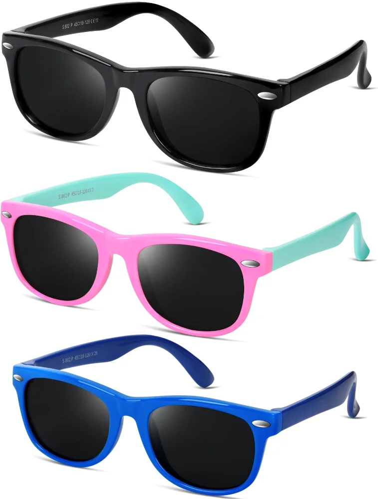 BEALER Kids Flex BL8002 Three-Pack M3, Glossy Black, Pink/Cyan and Blue/Dark Blue