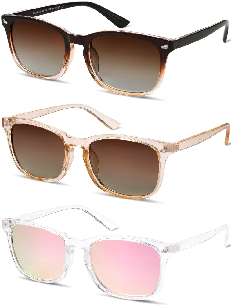 BEALER Retro Rectangle Three-Pack A7, Gradient Brown, Clear Brown and Pink Mirrored